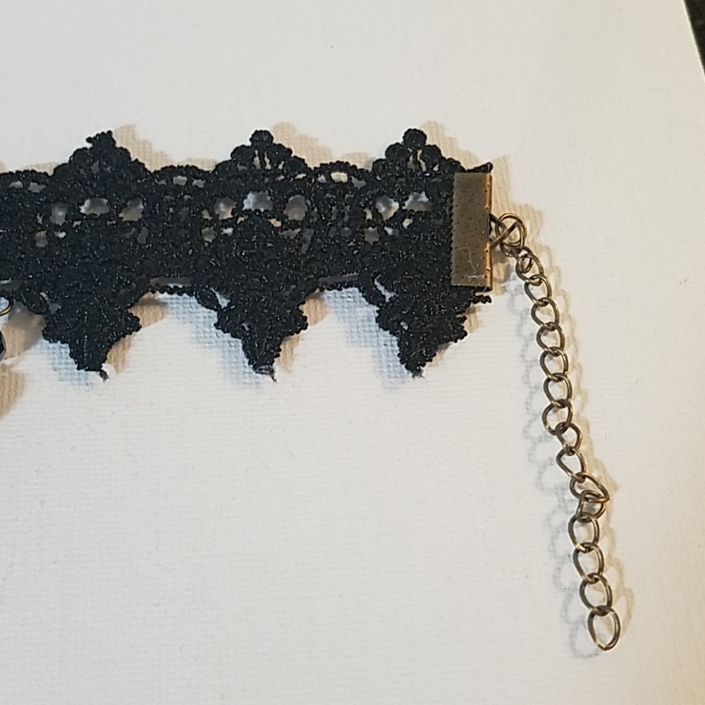 Black Beaded Satin Large Charm Choker 23" - Picture 3 of 8